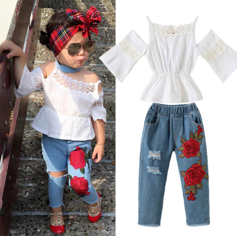GIRLS FLARE JEANS WITH THICK DOUBLE-LAYERED RUFFLES