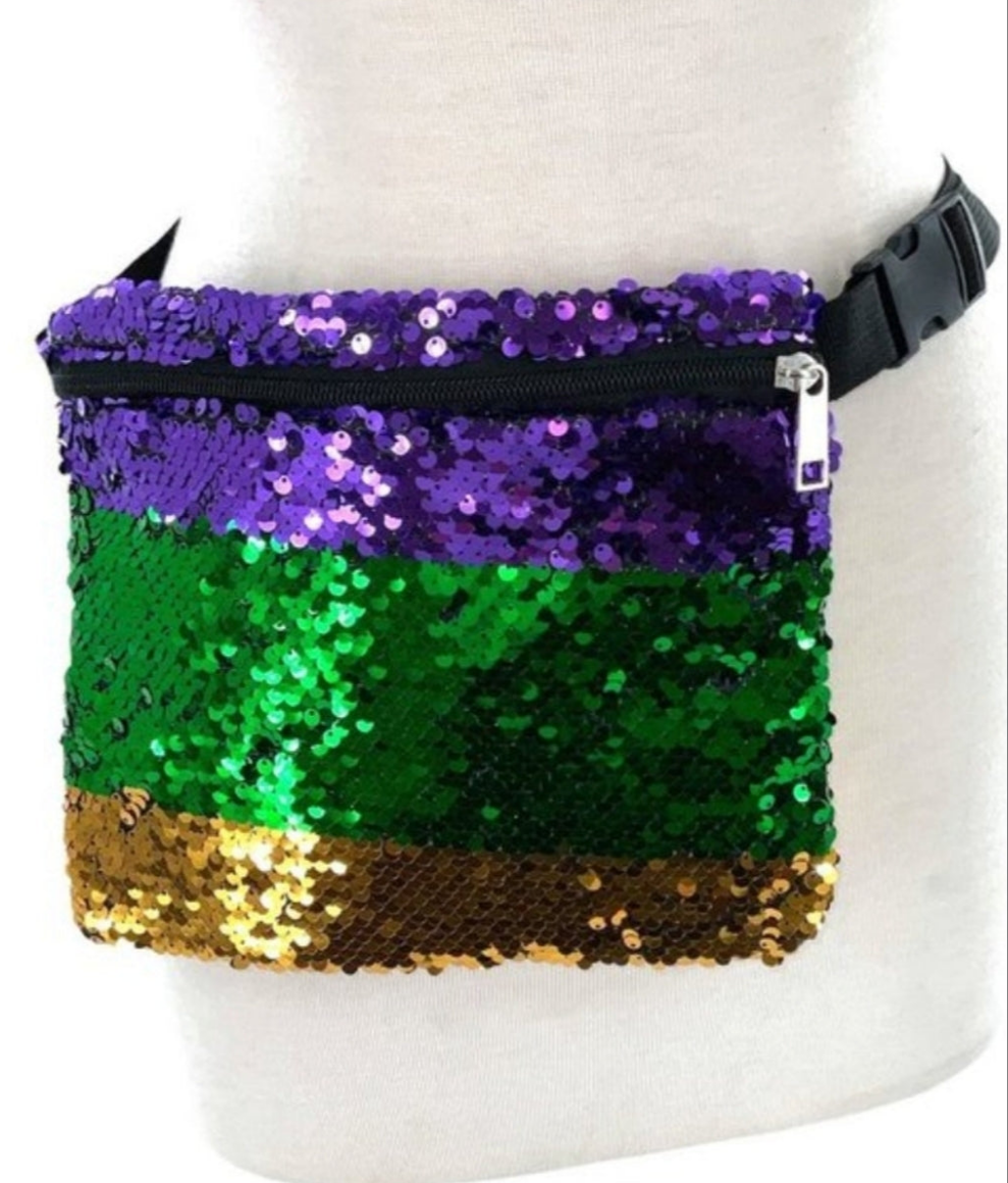 MARDI GRAS Flur de leaf elastic headband medium size fanny waist bag