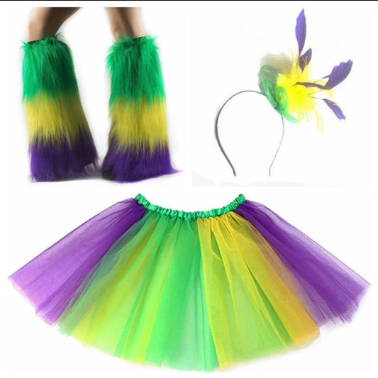 Mardi gras combo set skirt, headband, leggings