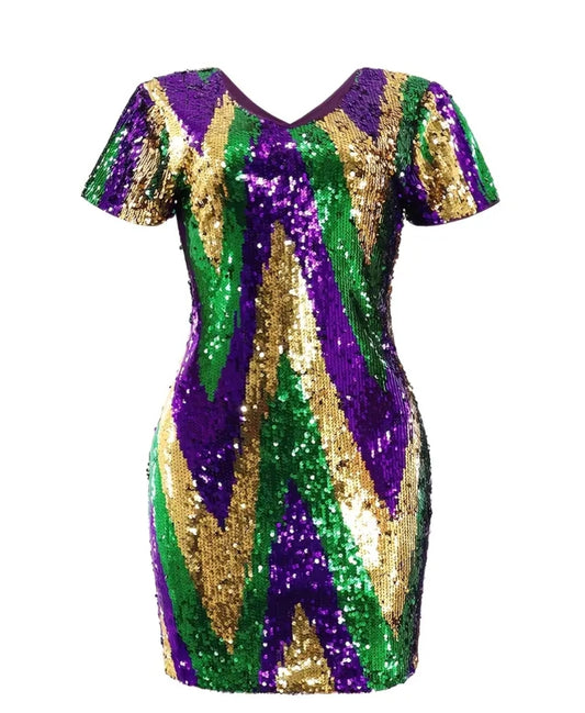 "Shimmering Mardi Gras Sequin Party Mini Dress" 🎉