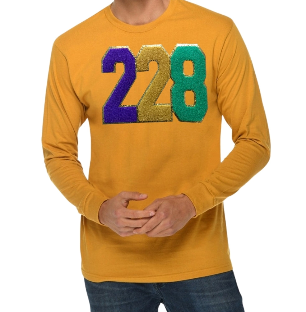 "Mardi Gras Magic: Long Sleeve T-Shirt with Grand Embroidered Patch"