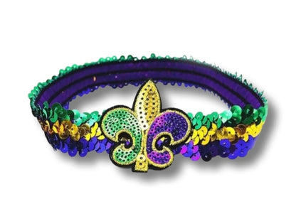 MARDI GRAS medium drawstring sequence back pack and sequence elastic headband