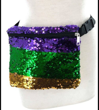 MARDI GRAS medium drawstring sequence back pack and sequence elastic headband