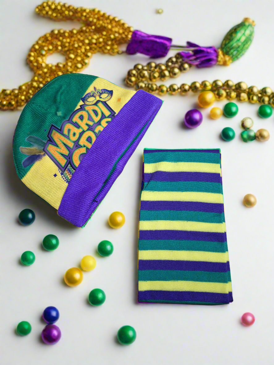 MARDI GRAS hat and Mardi gras knee high socks