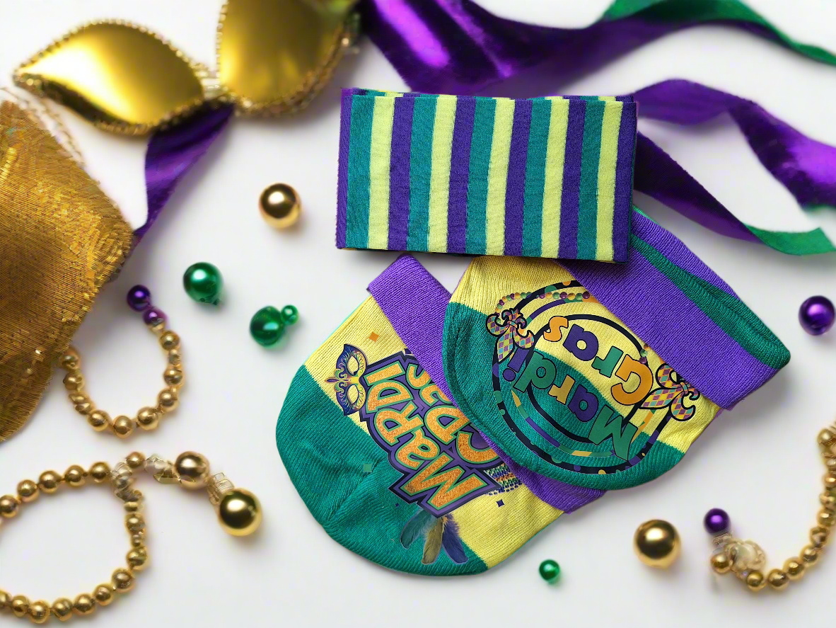 MARDI GRAS hat and Mardi gras knee high socks