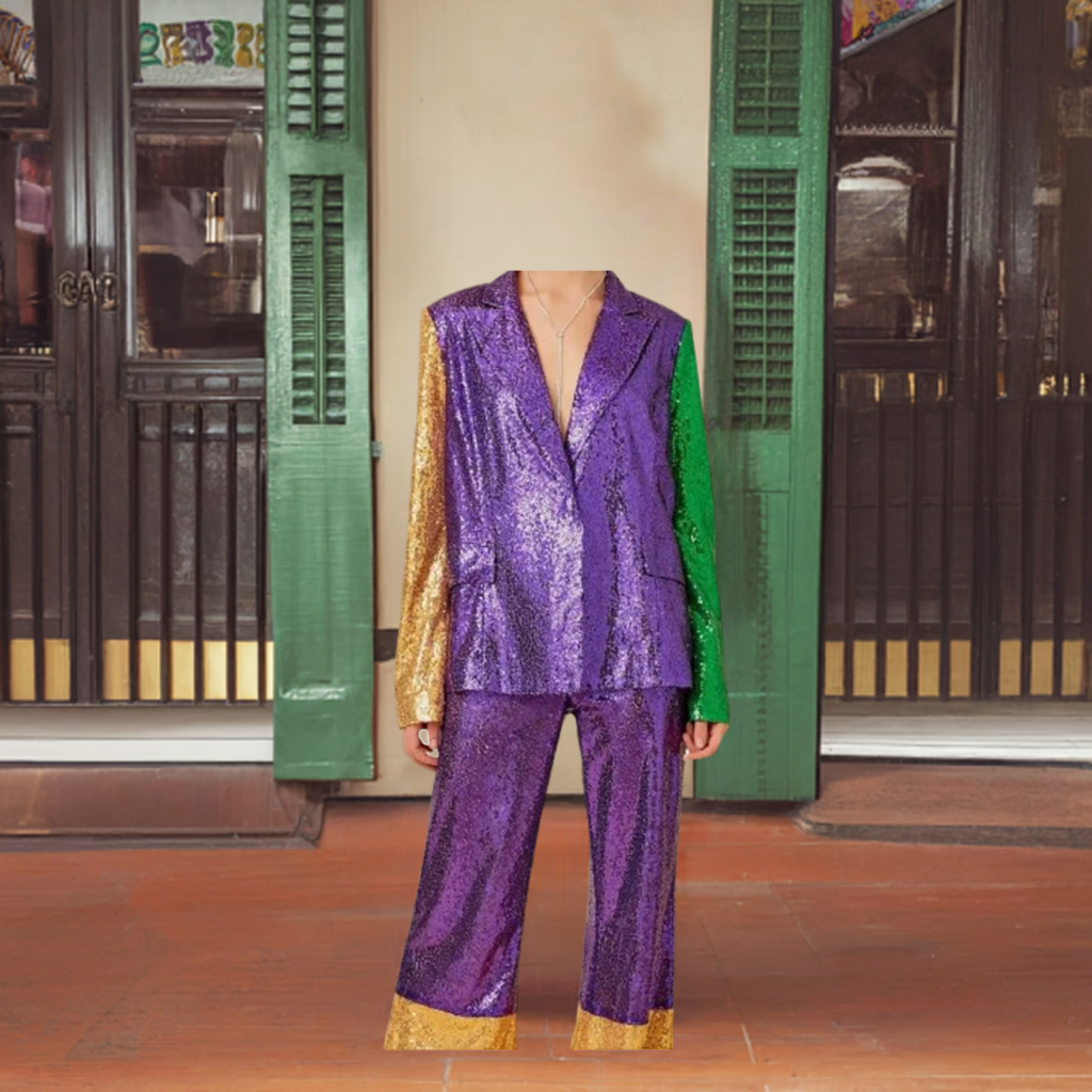 "Emerald & Gold Gleam: Mardi Gras Showstopper Jacket"