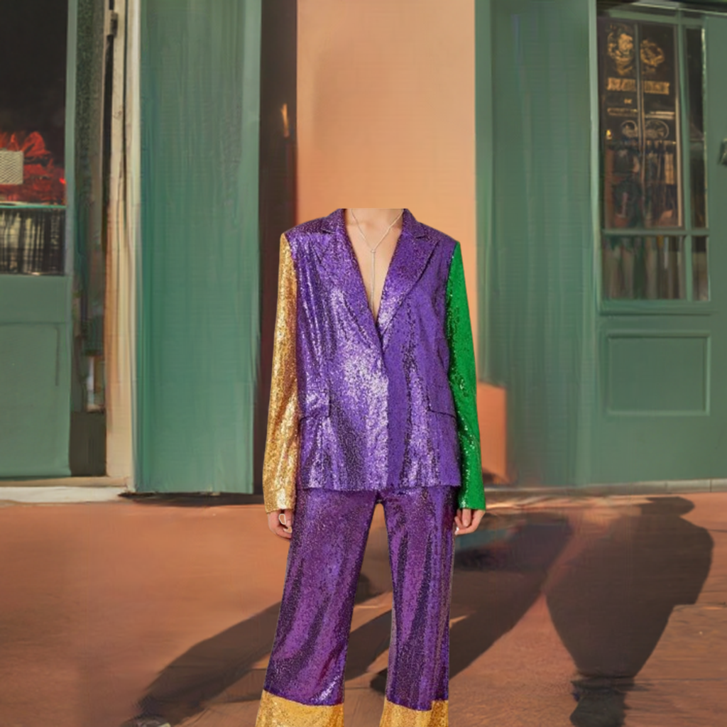 "Emerald & Gold Gleam: Mardi Gras Showstopper Jacket"