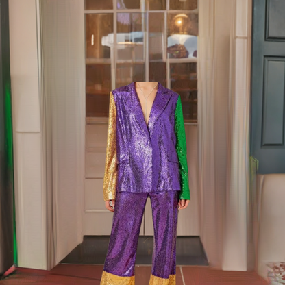 "Emerald & Gold Gleam: Mardi Gras Showstopper Jacket"