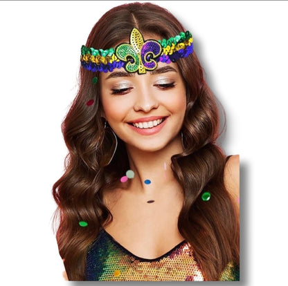 MARDI GRAS Flur de leaf elastic headband medium size fanny waist bag