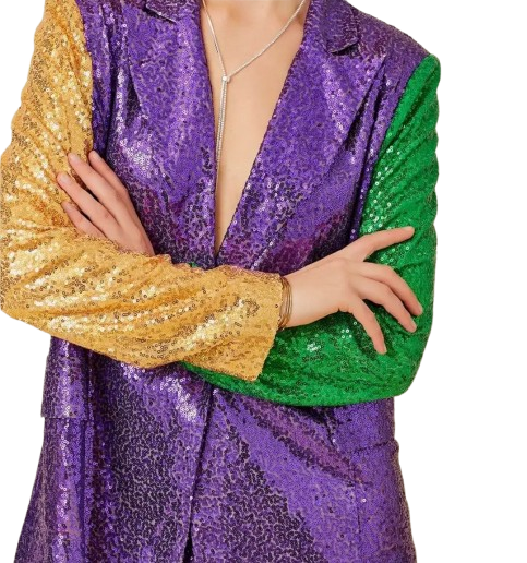 "Emerald & Gold Gleam: Mardi Gras Showstopper Jacket"