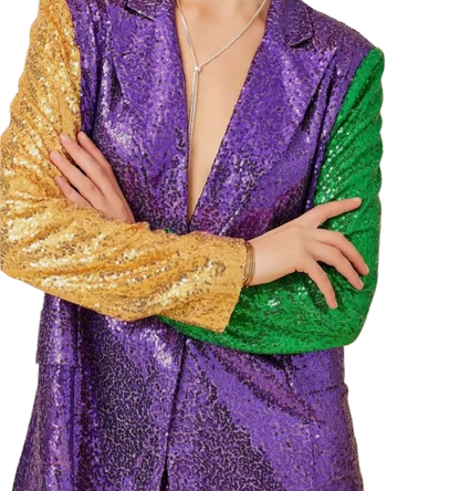 "Emerald & Gold Gleam: Mardi Gras Showstopper Jacket"