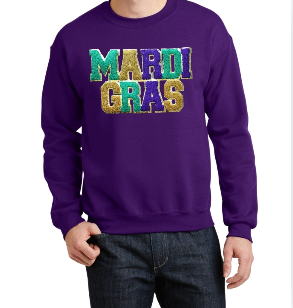 "Mardi Gras Magic: Long Sleeve T-Shirt with Grand Embroidered Patch"