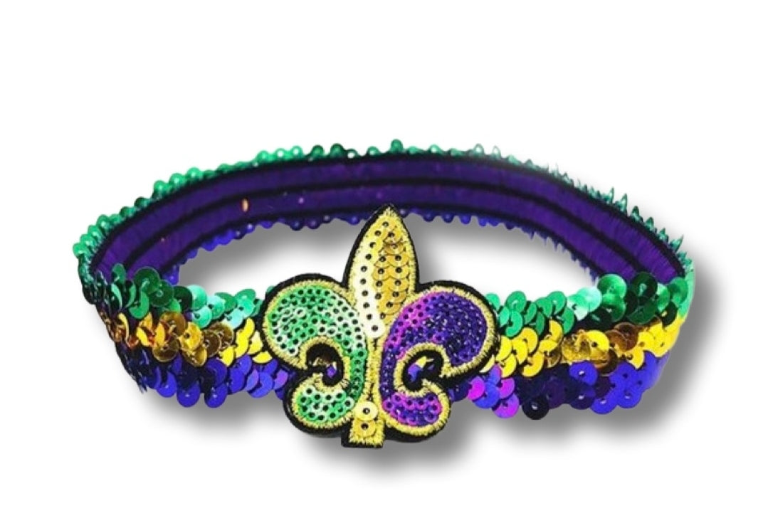 MARDI GRAS Flur de leaf elastic headband medium size fanny waist bag