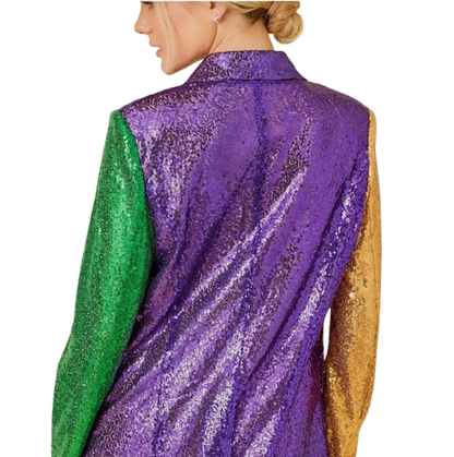 "Emerald & Gold Gleam: Mardi Gras Showstopper Jacket"