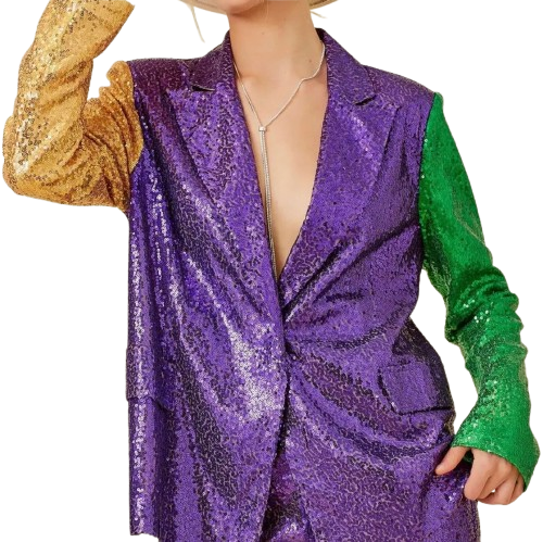 "Emerald & Gold Gleam: Mardi Gras Showstopper Jacket"