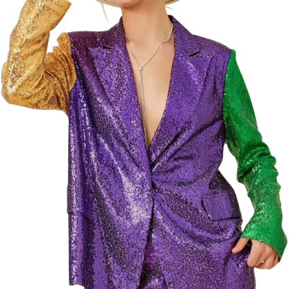 "Emerald & Gold Gleam: Mardi Gras Showstopper Jacket"