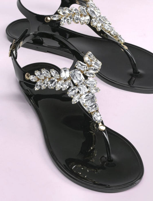 FASHION RHINESTONE SLINGBACK SANDALS BLACK