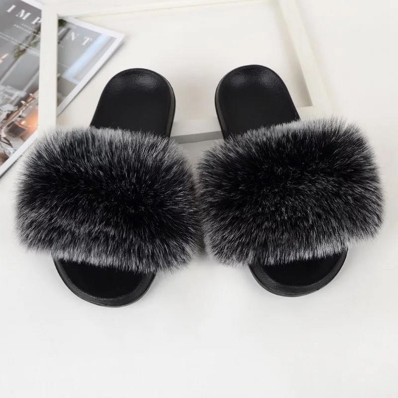 WOMEN FURRY FAUX FUR SHOE SLIDES SLIPPERS