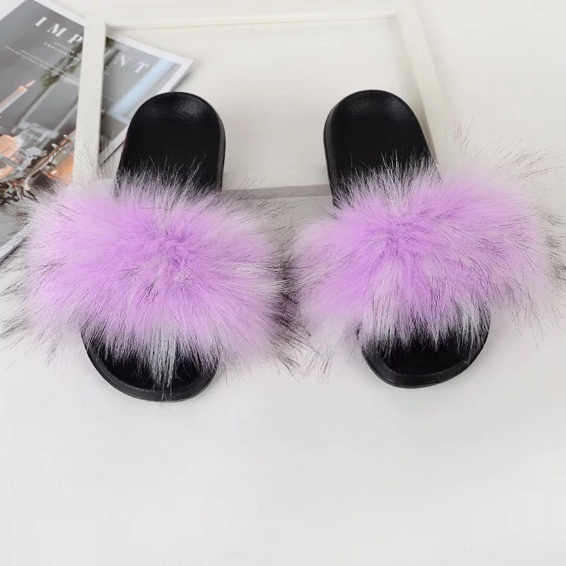 WOMEN FURRY FAUX FUR SHOE SLIDES SLIPPERS