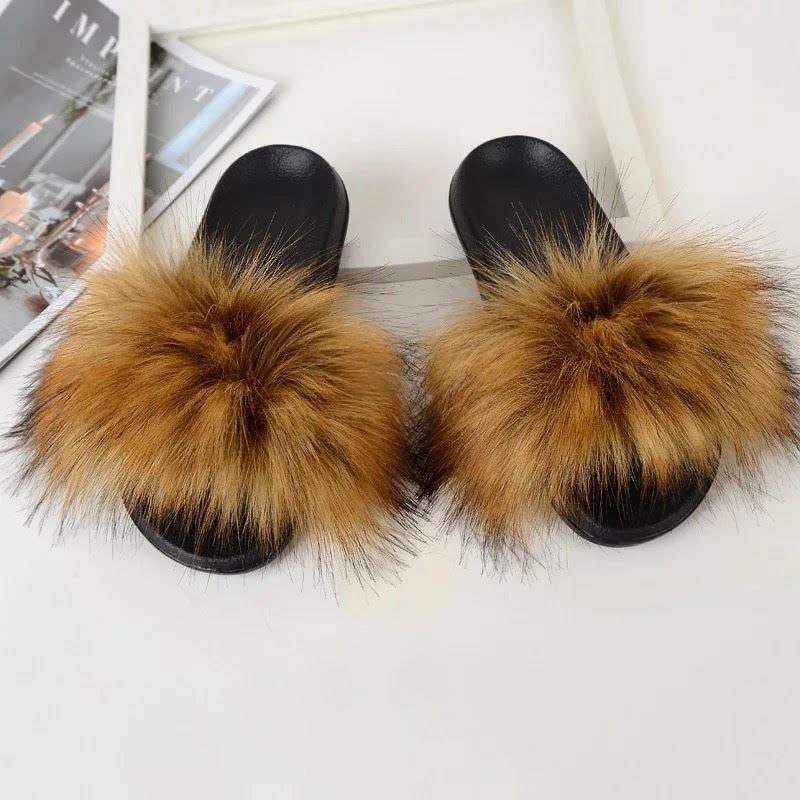 WOMEN FURRY FAUX FUR SHOE SLIDES SLIPPERS