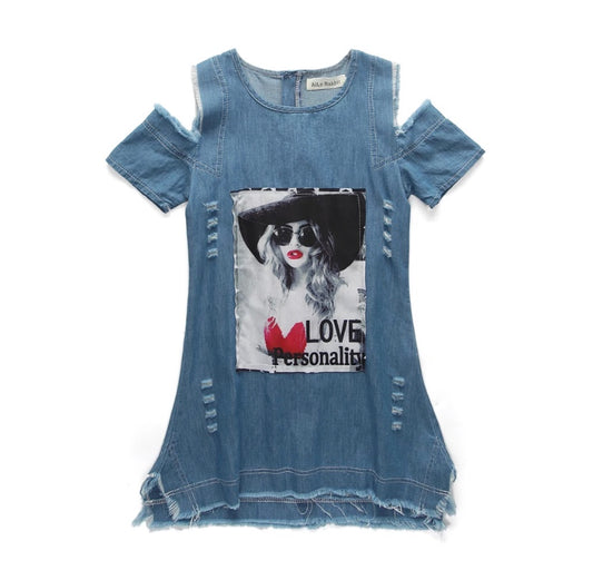 GIRLS LOVE PERSONALITY DENIM DRESS