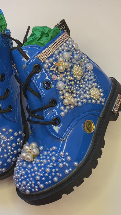 SEQUENCE AND PEARLS GIRLS BLUE BOOTS