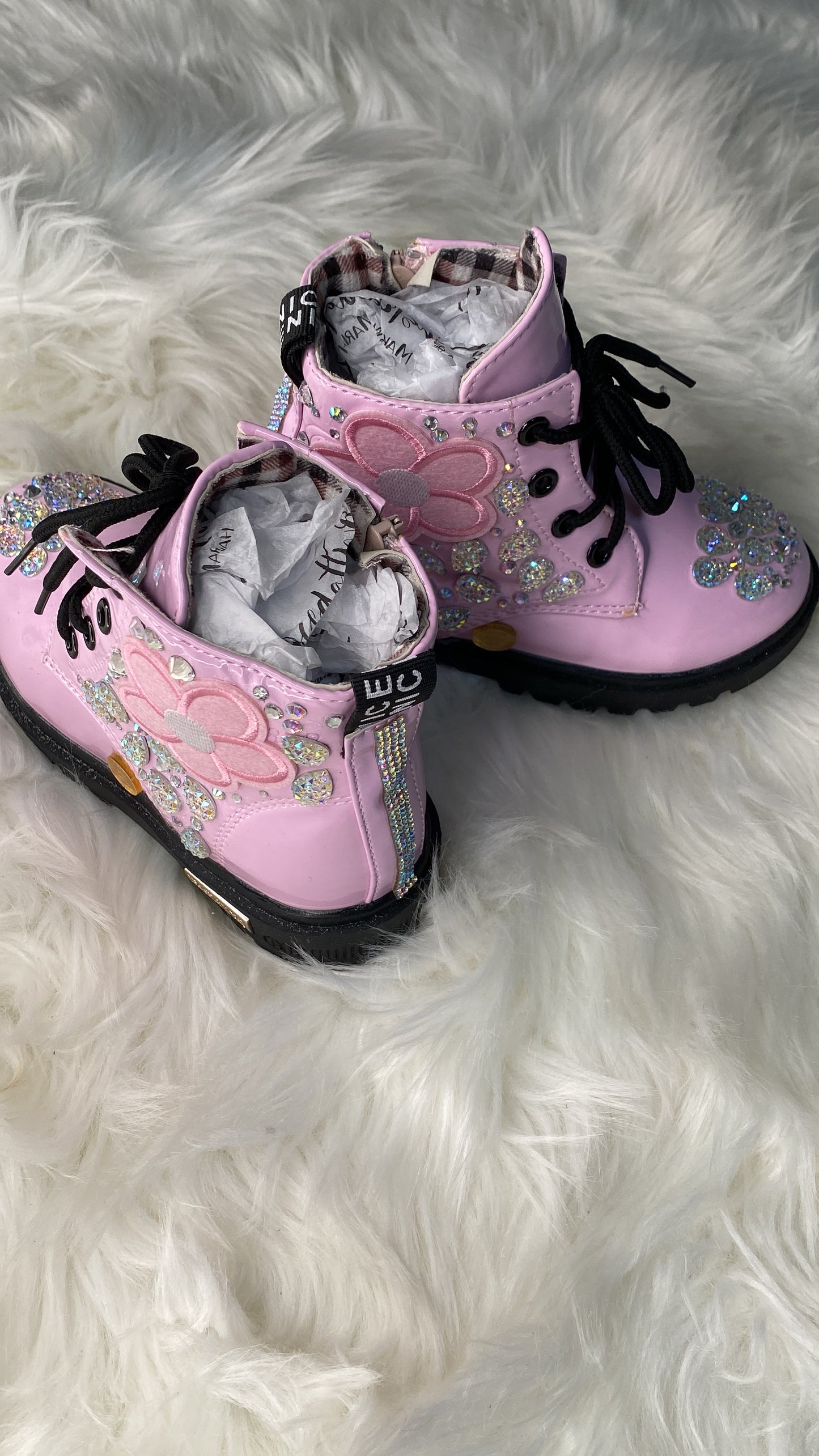 PINK FLOWER AND RHINESTONE BOOTS BOOTS