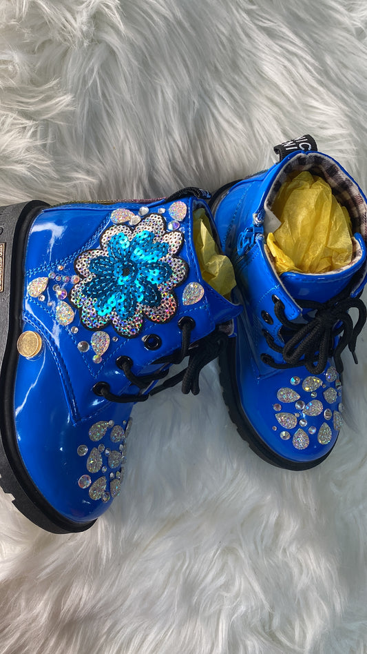 BLUE FLOWERS COOL GIRL BOOTS  ONE-OF-A-KIND BOOTS