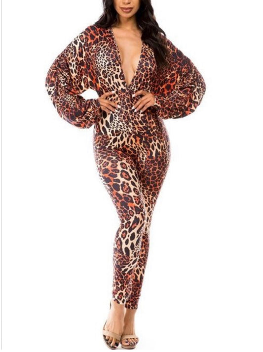 TWIN FITTED CHEETAH PRINT JUMPSUIT
