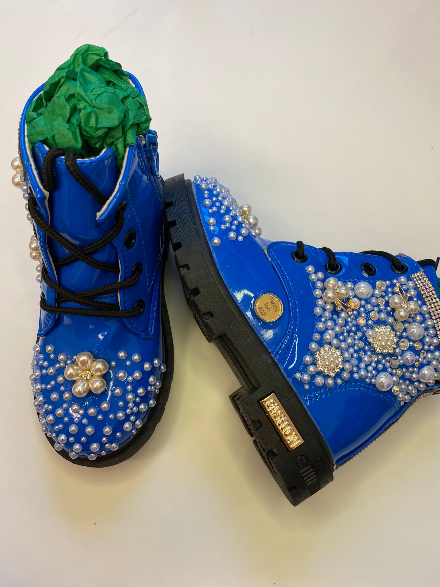 SEQUENCE AND PEARLS GIRLS BLUE BOOTS