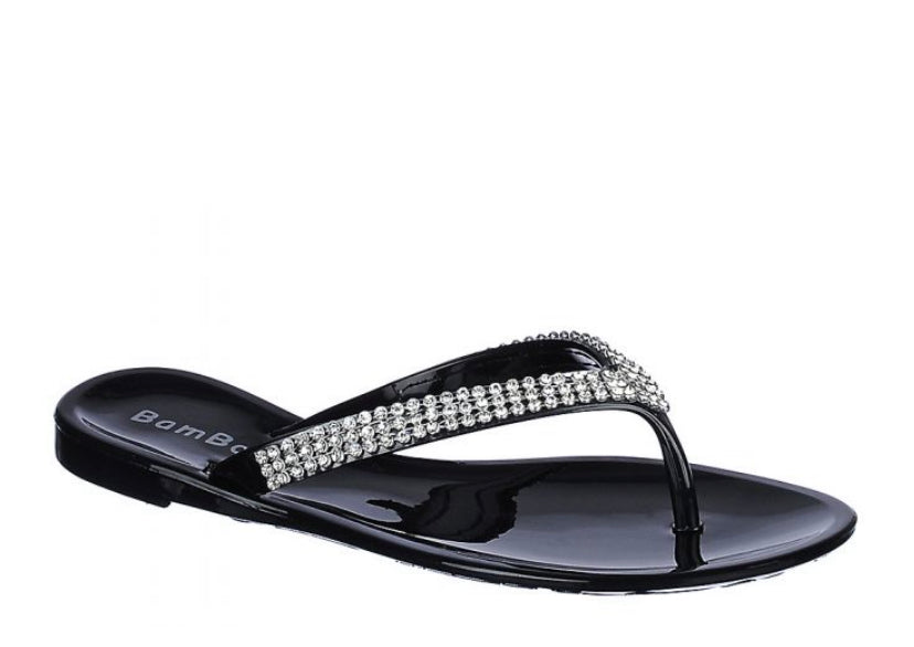 BLACK JELLY THONG SLIDES SANDALS