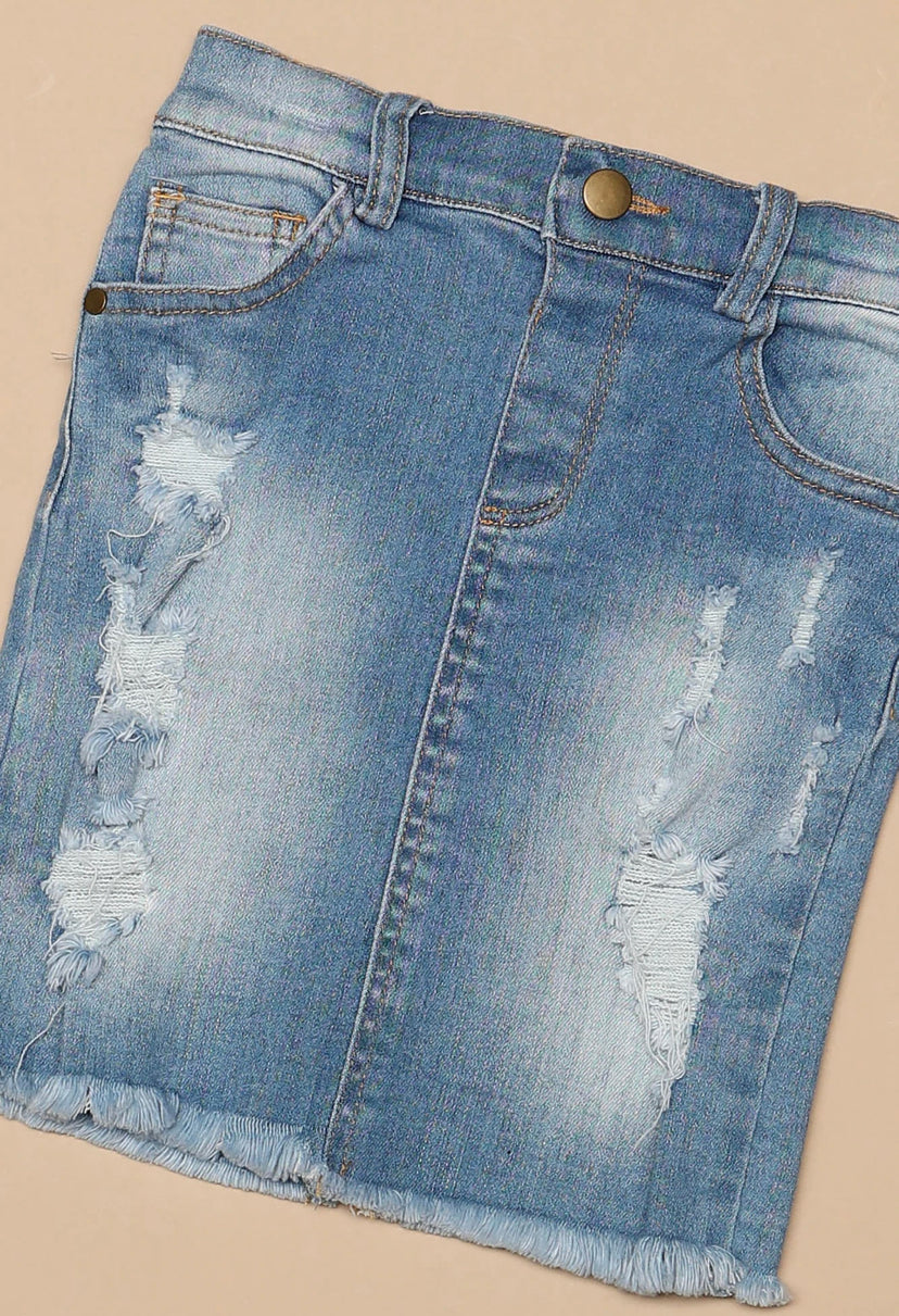 Ladies distressed denim skirt sale