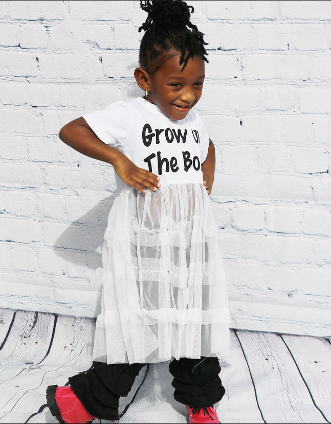 GIRLS FASHION SHORT SLEEVE "GROW UP THE BOSS" DRESS SHIRT