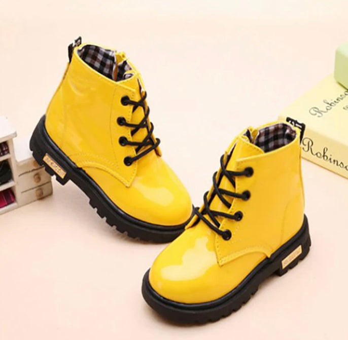 PINK FLOWERED YELLOW GIRLS' BOOTS