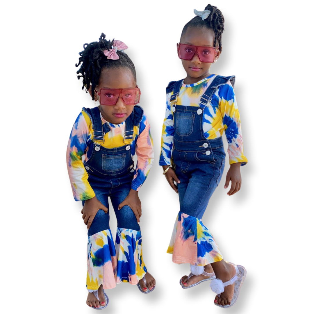 GIRLS DENIM TYE DYE JUMPSUIT