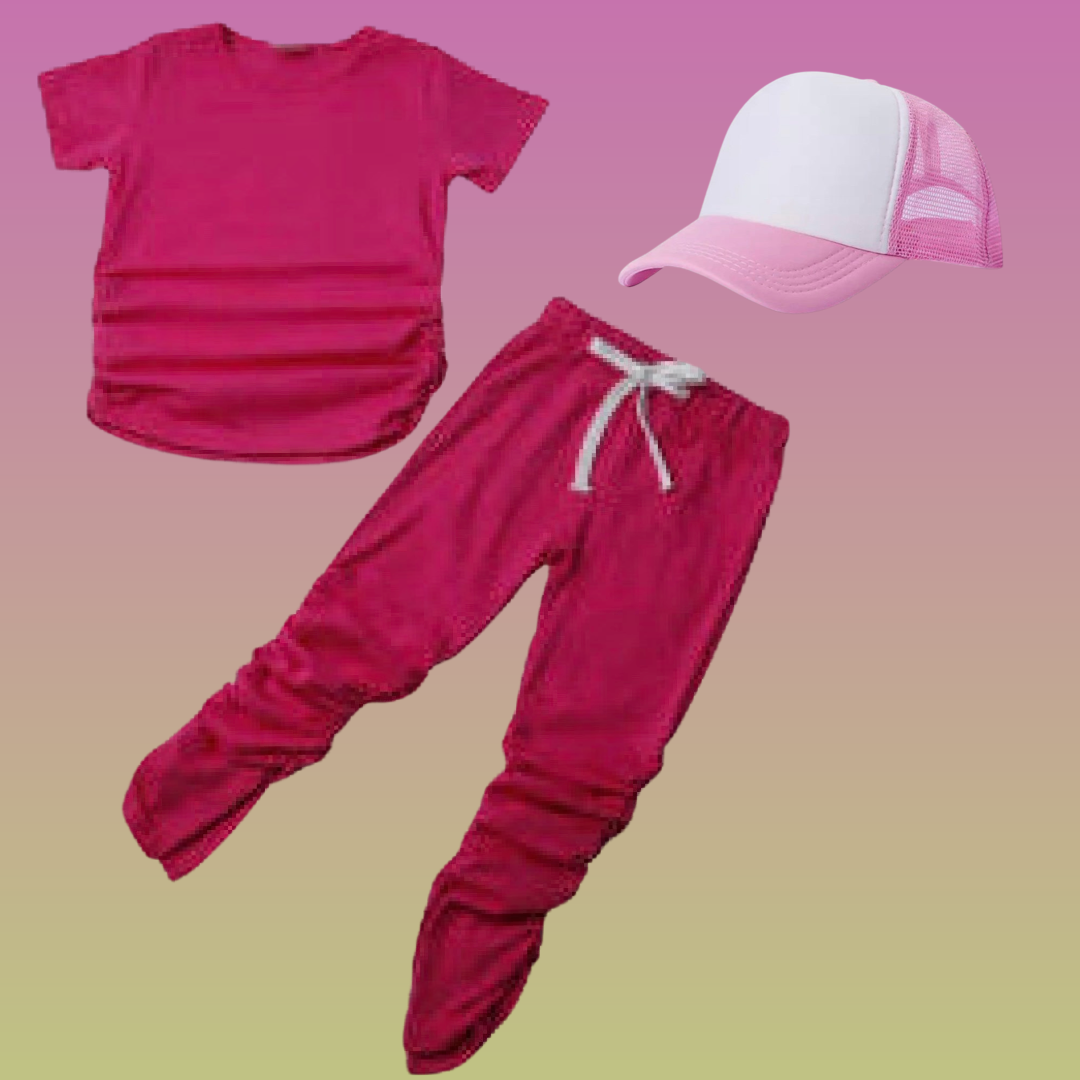 GIRLS PAINT PARTY TWO PIECE DRAWSTRING TRACK SUIT AND HAT COMBO SET