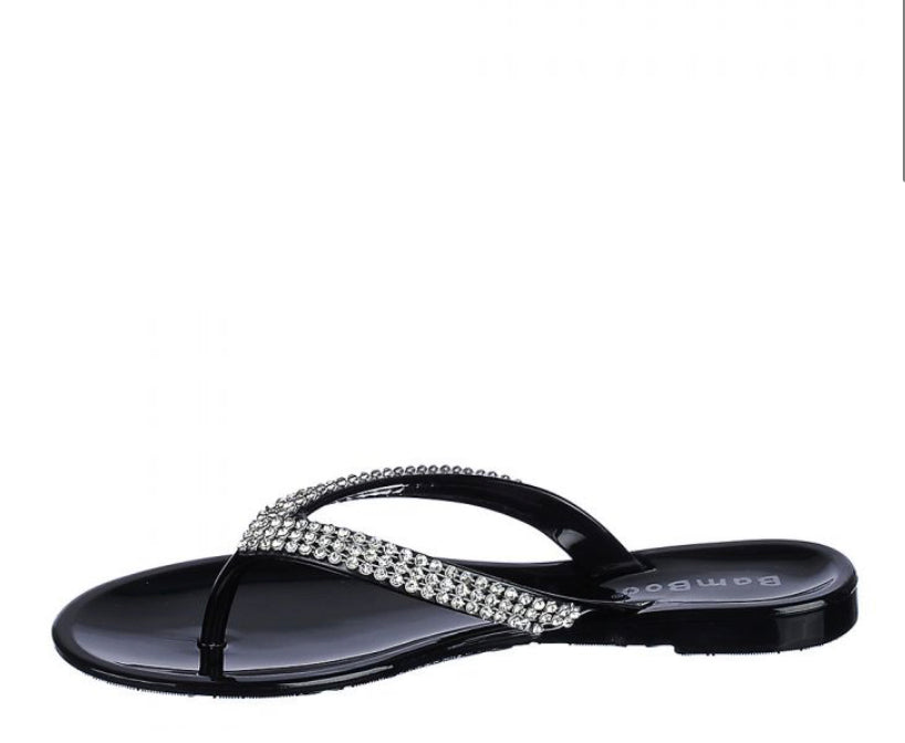 BLACK JELLY THONG SLIDES SANDALS