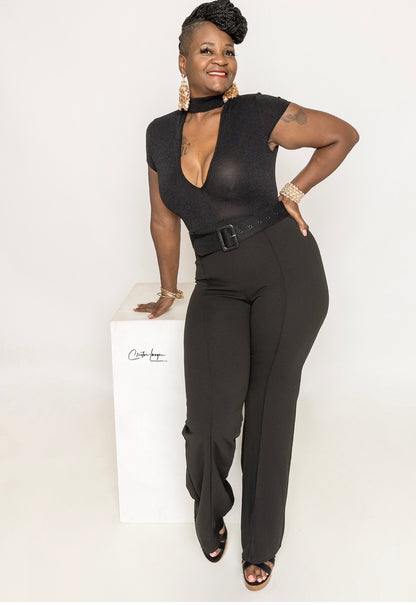 WOMEN "Elegant Two-Tone V-Cut Jumpsuit with Choker Detail Black"