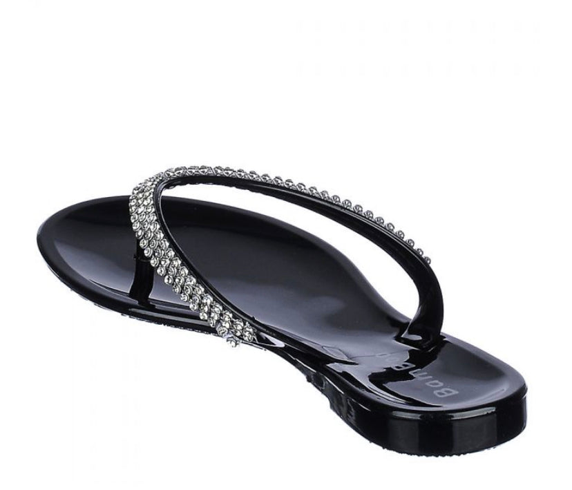 BLACK JELLY THONG SLIDES SANDALS